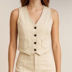 Anthropologie Belle Vere Denim Vest Cream Off White Sz Medium